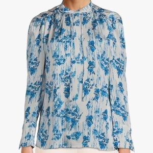 DAY Blue and White Floral Elements Blouse Plus Size 12 silky